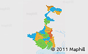 Political 3D Map of West Bengal, single color outside