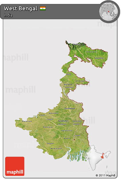 Satellite 3D Map of West Bengal, cropped outside