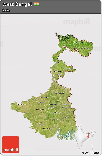Satellite 3D Map of West Bengal, cropped outside