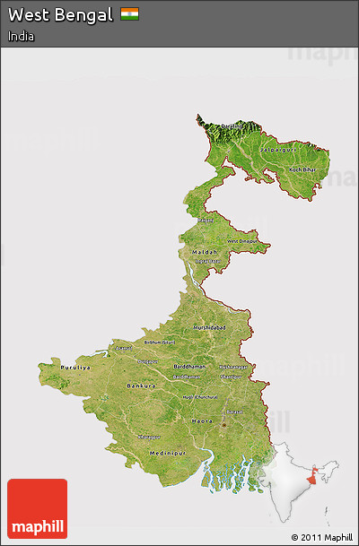 Satellite 3D Map of West Bengal, cropped outside
