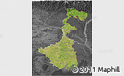 Satellite 3D Map of West Bengal, darken, desaturated