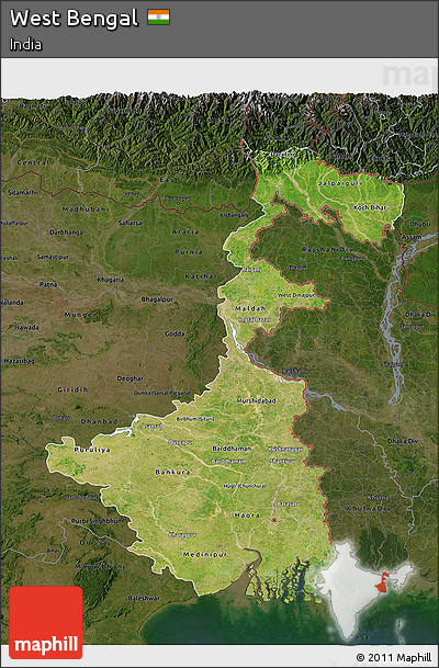 Satellite 3D Map of West Bengal, darken