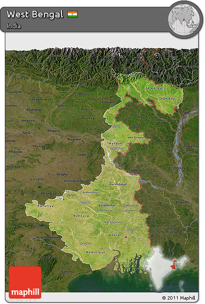 Satellite 3D Map of West Bengal, darken