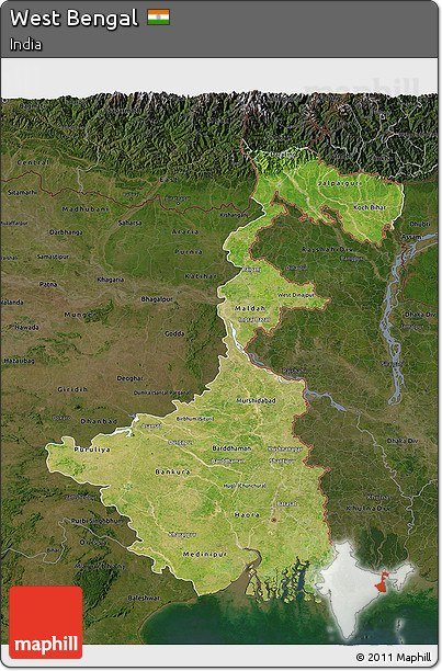 Satellite 3D Map of West Bengal, darken