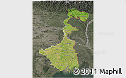 Satellite 3D Map of West Bengal, darken, semi-desaturated