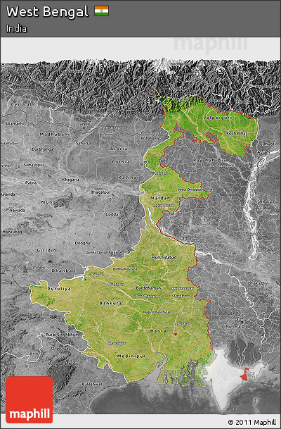Satellite 3D Map of West Bengal, desaturated