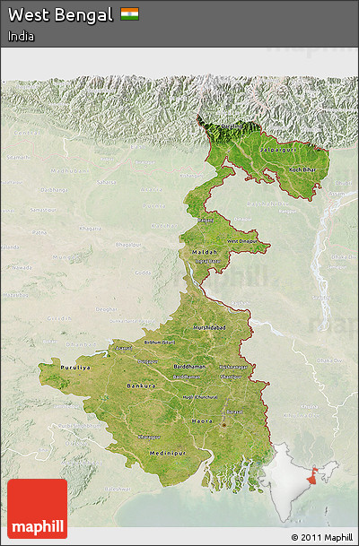 Satellite 3D Map of West Bengal, lighten