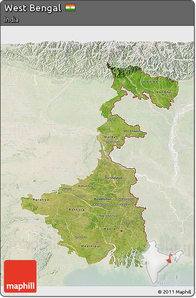 Satellite 3D Map of West Bengal, lighten