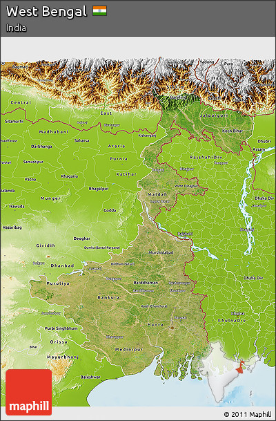 Satellite 3D Map of West Bengal, physical outside