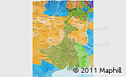 Satellite 3D Map of West Bengal, political shades outside