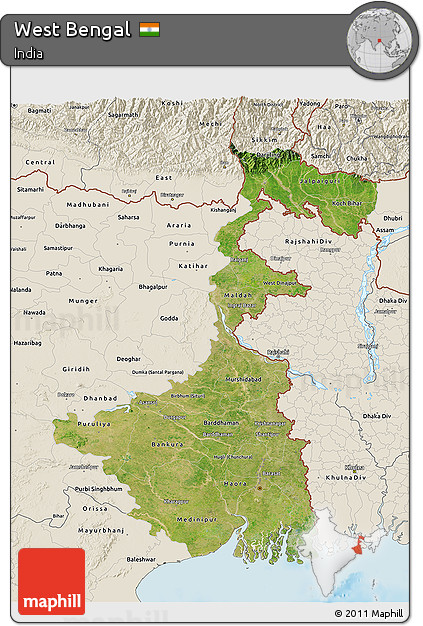 Satellite 3D Map of West Bengal, shaded relief outside