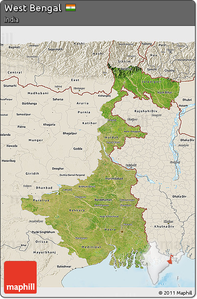 Satellite 3D Map of West Bengal, shaded relief outside