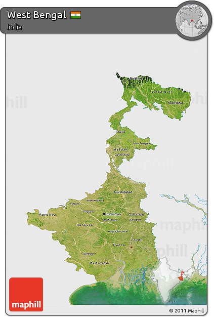 Satellite 3D Map of West Bengal, single color outside