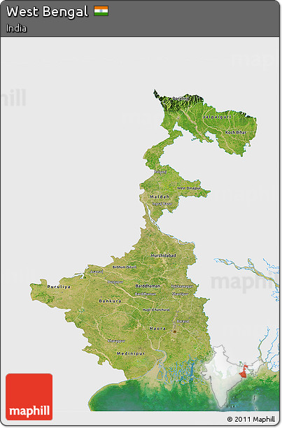 Satellite 3D Map of West Bengal, single color outside