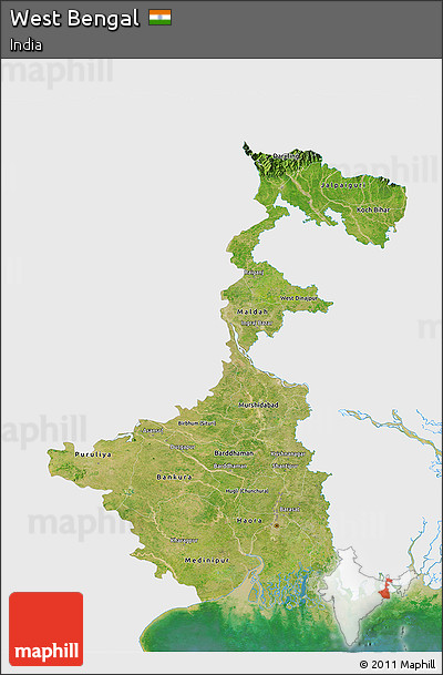 Satellite 3D Map of West Bengal, single color outside