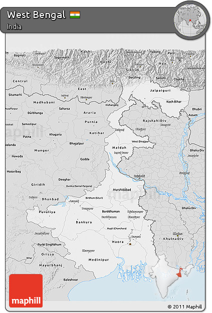 Silver Style 3D Map of West Bengal
