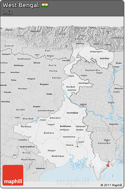 Silver Style 3D Map of West Bengal