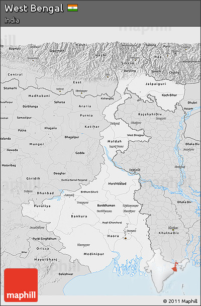 Silver Style 3D Map of West Bengal