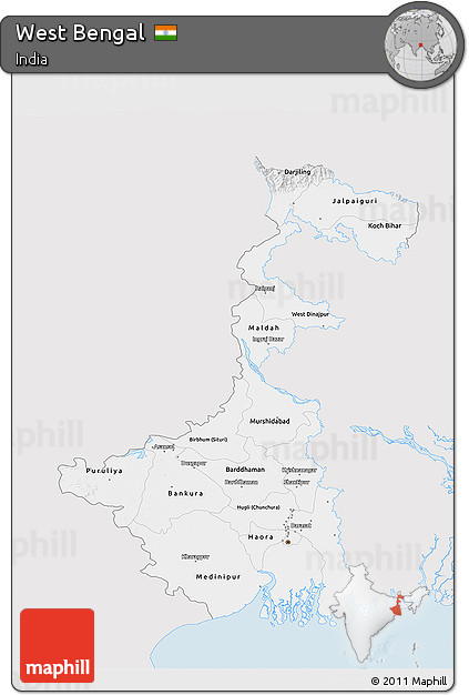 Silver Style 3D Map of West Bengal, single color outside