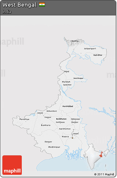 Silver Style 3D Map of West Bengal, single color outside