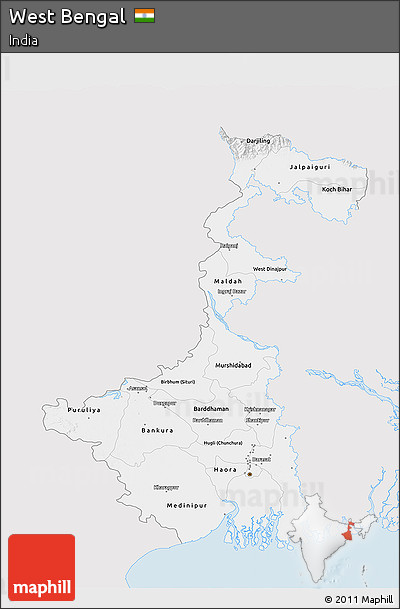 Silver Style 3D Map of West Bengal, single color outside