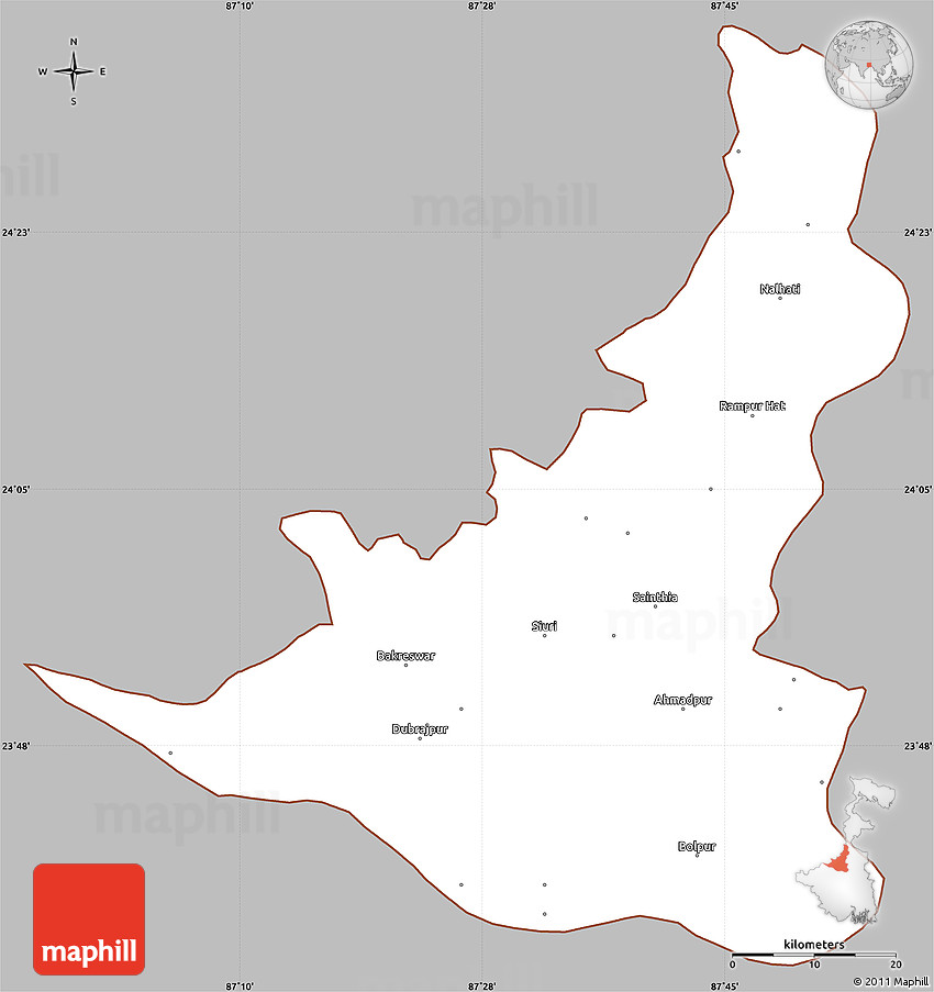 Map Of Birbhum West Bengal Gray Simple Map Of Birbhum (Situri), Cropped Outside