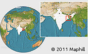 Satellite Location Map of Calcutta, highlighted country, within the entire country