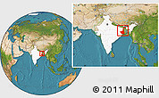 Satellite Location Map of West Bengal, highlighted country, within the entire country