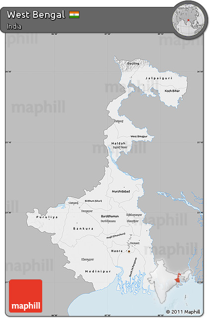 Gray Map of West Bengal, single color outside
