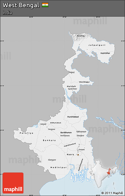 Gray Map of West Bengal, single color outside