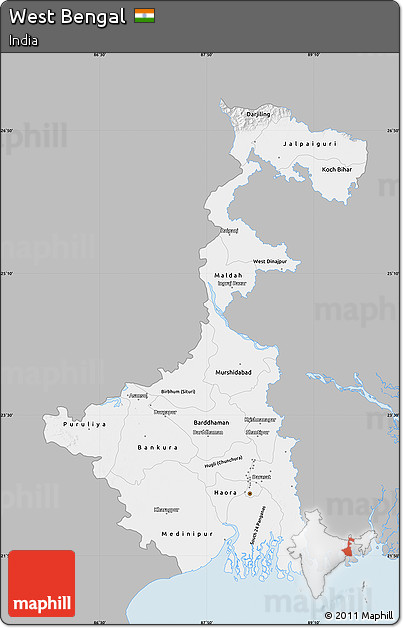 Gray Map of West Bengal, single color outside