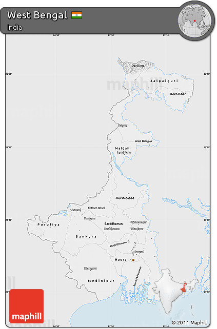 Silver Style Map of West Bengal, single color outside