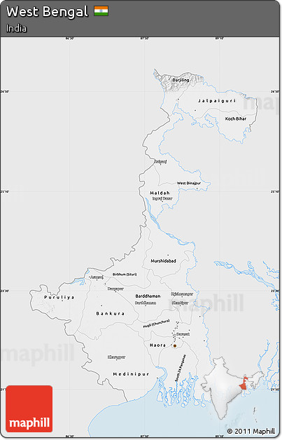 Silver Style Map of West Bengal, single color outside