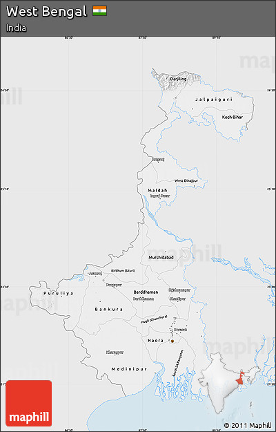 Silver Style Map of West Bengal, single color outside