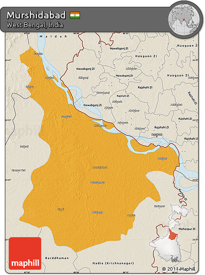 Political Map of Murshidabad, shaded relief outside
