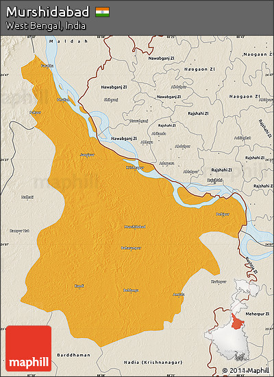 Political Map of Murshidabad, shaded relief outside