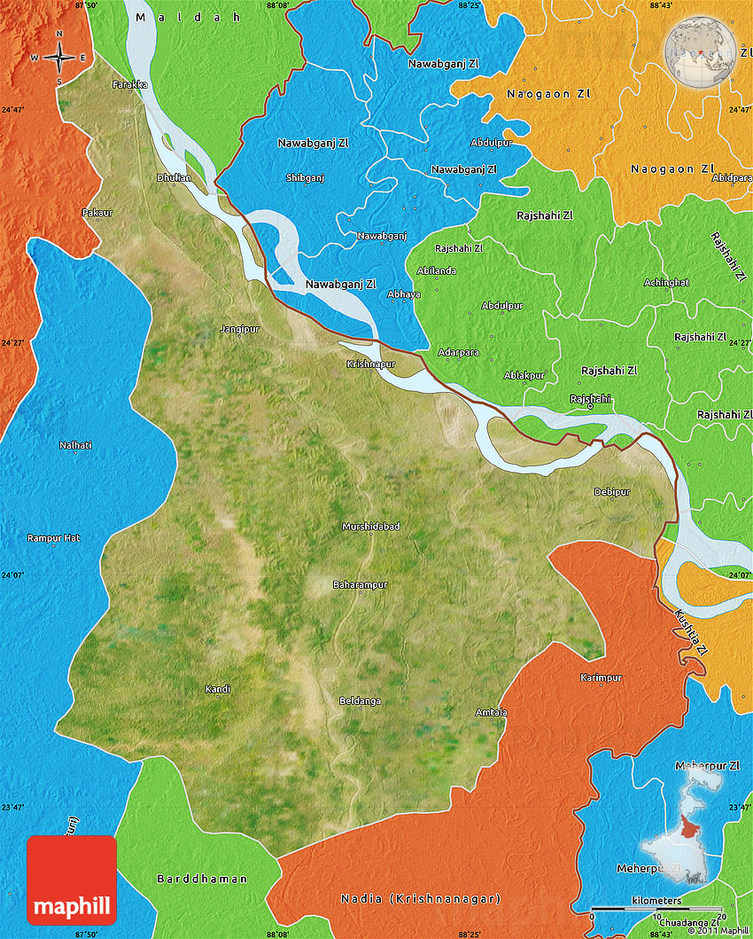 Murshidabad In India Map Satellite Map Of Murshidabad, Political Outside