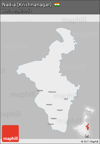 Gray 3D Map of Nadia (Krishnanagar), single color outside