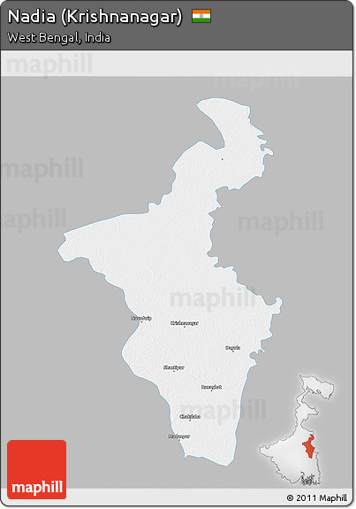 Gray 3D Map of Nadia (Krishnanagar), single color outside