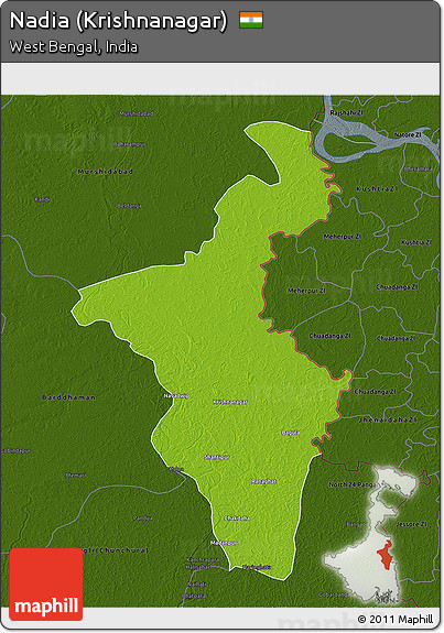 Physical 3D Map of Nadia (Krishnanagar), darken
