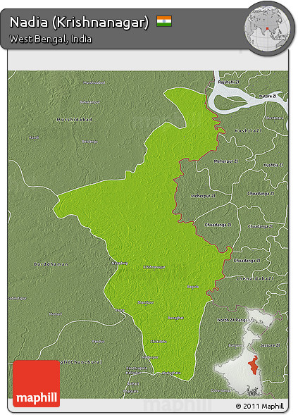 Physical 3D Map of Nadia (Krishnanagar), semi-desaturated