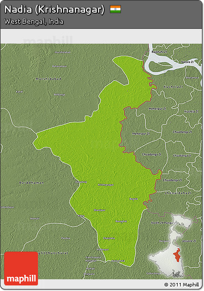 Physical 3D Map of Nadia (Krishnanagar), semi-desaturated