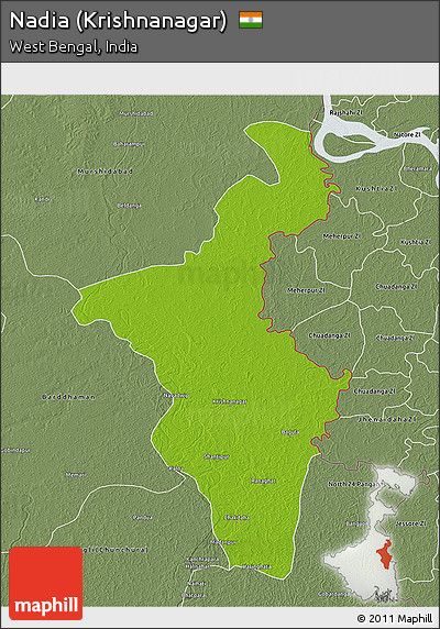 Physical 3D Map of Nadia (Krishnanagar), semi-desaturated