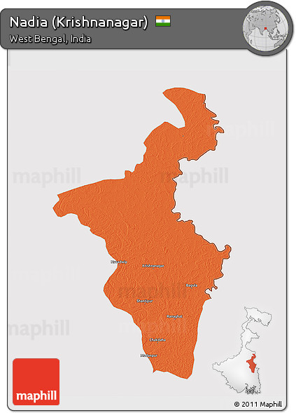 Political 3D Map of Nadia (Krishnanagar), cropped outside
