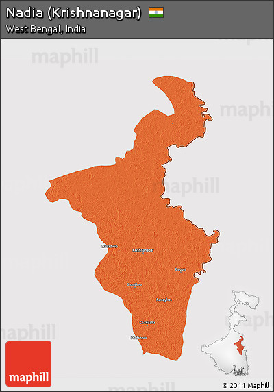 Political 3D Map of Nadia (Krishnanagar), cropped outside
