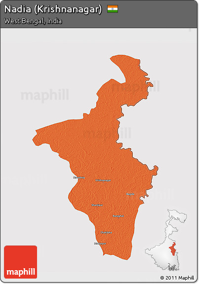 Political 3D Map of Nadia (Krishnanagar), cropped outside