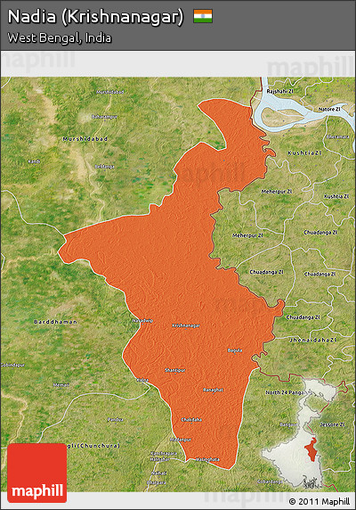 Political 3D Map of Nadia (Krishnanagar), satellite outside