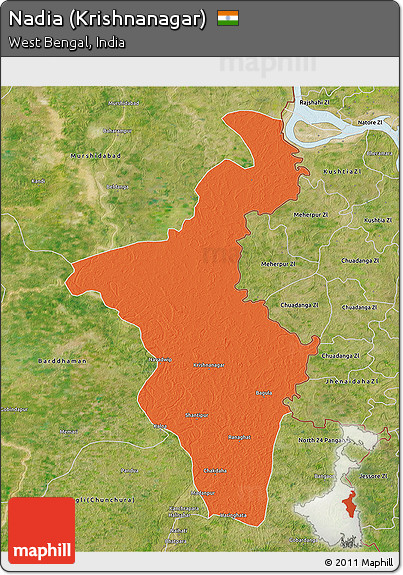 Political 3D Map of Nadia (Krishnanagar), satellite outside
