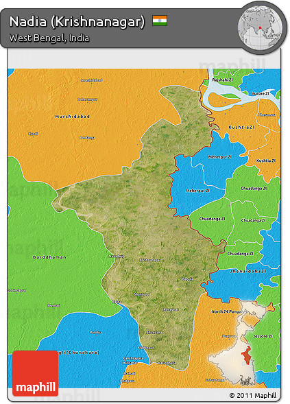 Satellite 3D Map of Nadia (Krishnanagar), political outside