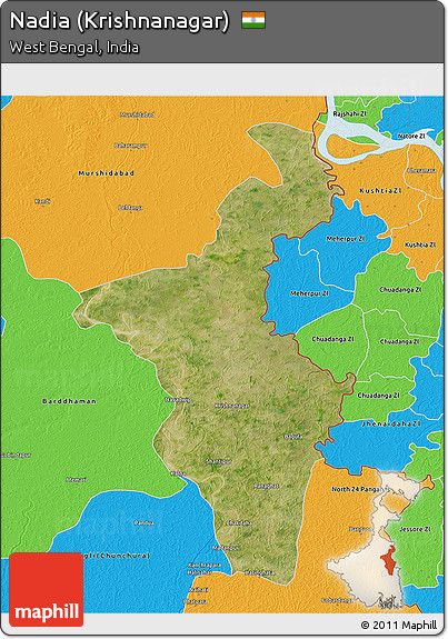 Satellite 3D Map of Nadia (Krishnanagar), political outside